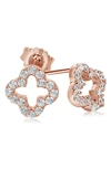 Suzy Levian Sterling Sterling Cz Clover Stud Earrings In Rose