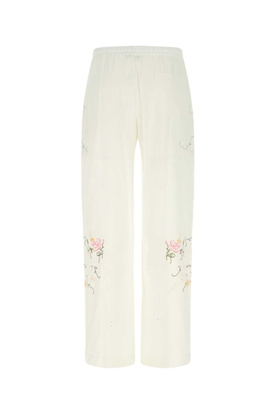 Marine Serre Floral Detailed Straight Leg Trousers In White