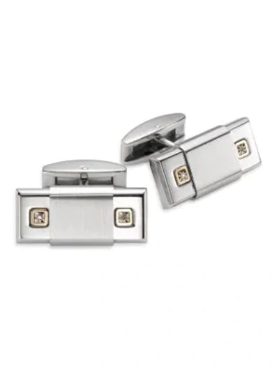 Saks Fifth Avenue Diamond, 14k Yellow Gold & Stainless Steel Cuff Links In Silver Gold