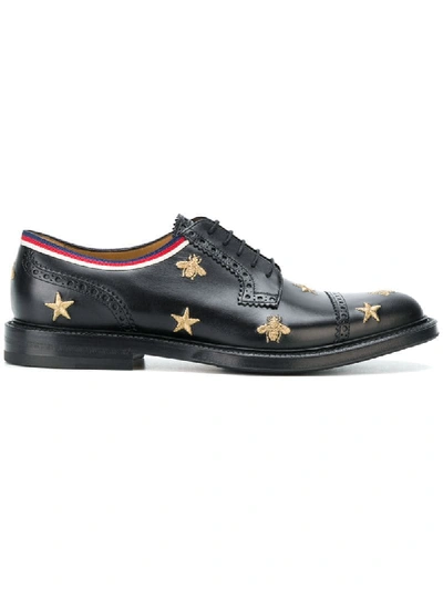 Gucci Leather Embroidered Brogue Shoe In Black