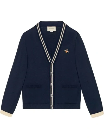 Gucci Bee-embroidered Knitted Wool Sweater In Blue