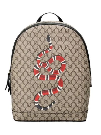 Gucci Beige Gg Supreme Snake Bestiary Backpack In Nude & Neutrals