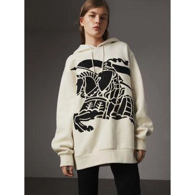 Burberry Equestrian Knight Device Cotton Hooded Sweatshirt In Natural White  | ModeSens