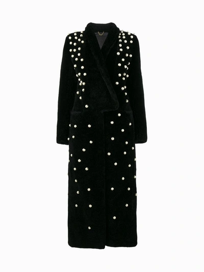Navro Pearl Applique Coat - Black