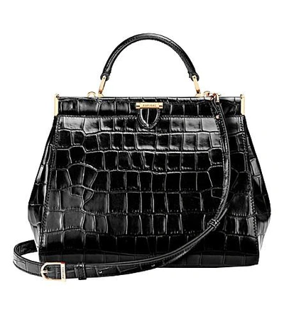 Aspinal Of London Small Florence Frame Embossed Leather Tote In Black