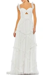 Mac Duggal Sleeveless Chiffon A-line Gown In White