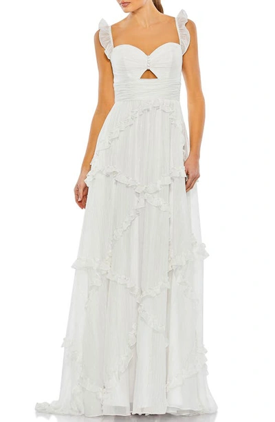 Mac Duggal Sleeveless Chiffon A-line Gown In White