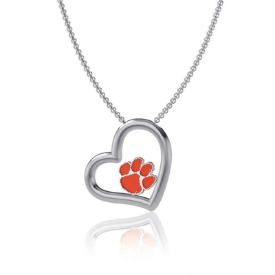 Dayna Designs Clemson Tigers Heart Necklace In Silver