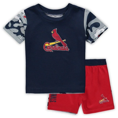 Outerstuff Babies' Newborn And Infant Boys And Girls Navy, Red St. Louis Cardinals Pinch Hitter T-shirt And Shorts Set In Navy,red