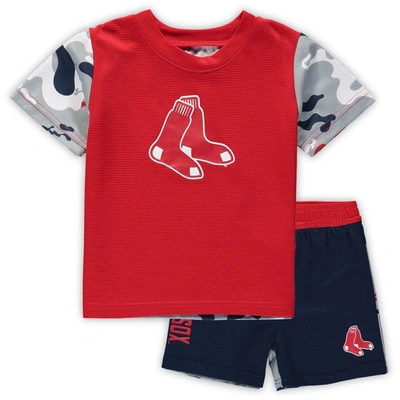 Outerstuff Babies' Newborn And Infant Boys And Girls Red, Navy Boston Red Sox Pinch Hitter T-shirt And Shorts Set In Red,navy