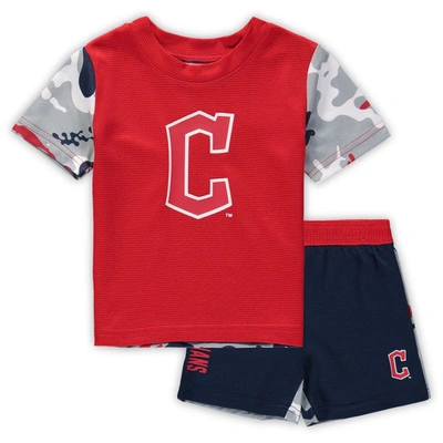 Outerstuff Kids' Newborn & Infant Red/navy Cleveland Guardians Pinch Hitter T-shirt & Shorts Set