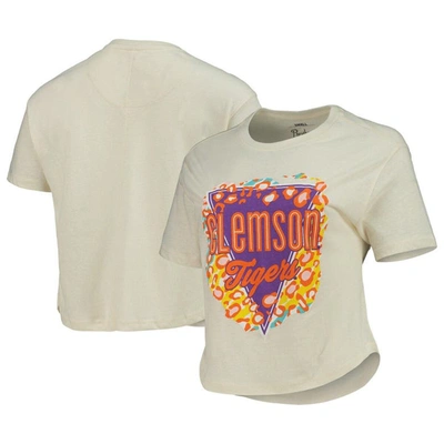 Pressbox Cream Clemson Tigers Taylor Animal Print Cropped T-shirt