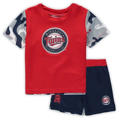 Outerstuff Babies' Newborn And Infant Boys And Girls Red, Navy Minnesota Twins Pinch Hitter T-shirt And Shorts Set In Red,navy