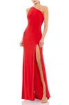 Mac Duggal One Shoulder Jersey Sheath Gown In Cherry