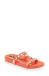 Karl Lagerfeld Belinda Embellished Clear Slide Sandal In Orange