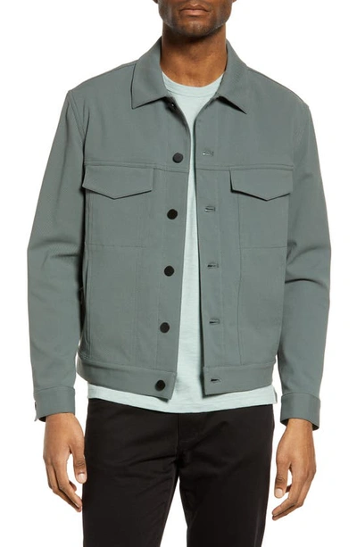 Theory Cotton Blend Twill Trucker Jacket In Balsam Green/ Ivory