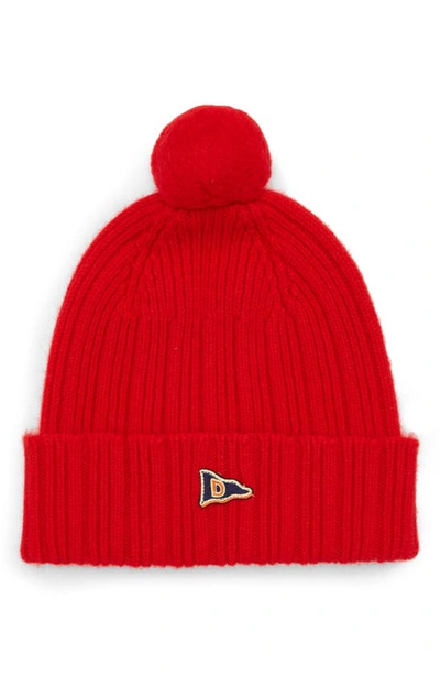 Drake's Flag Cuff Wool And Mohair Beanie With Pom In Red