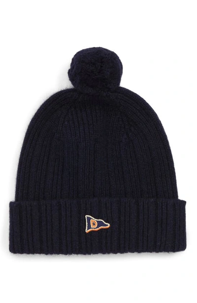 Drake's Flag Cuff Wool And Mohair Beanie With Pom In Navy