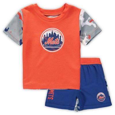 Outerstuff Babies' Newborn & Infant Orange/royal New York Mets Pinch Hitter T-shirt & Shorts Set