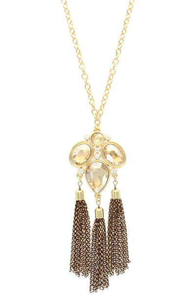 Olivia Welles Lillian Trio Tassel Necklace In Gold / Topaz