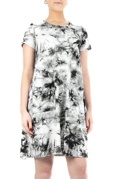 Nina Leonard Scoop Neck Tie-dye Print Dress In Black Mult