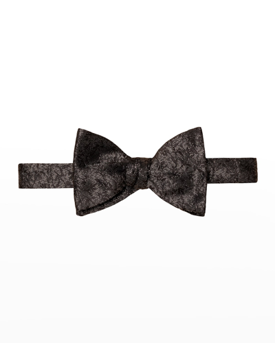Eton Black And Silver Floral Silk Ready Tied Bow Tie In Black Silver