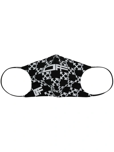 Off-white Arrows Monogrammed Cotton Face Mask In Black And White