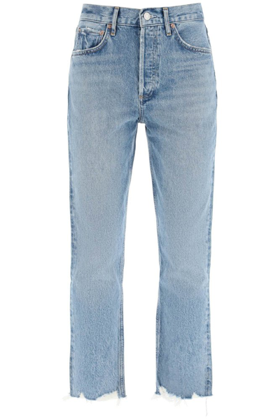 Agolde Riley Blue Cropped Straight-leg Jeans