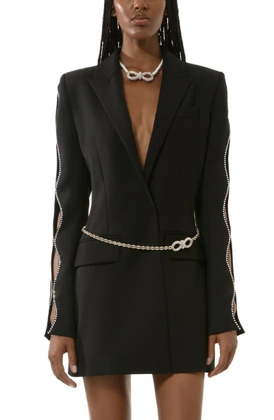 Mach & Mach Crystal Bow Chain Belt Blazer Minidress In Black