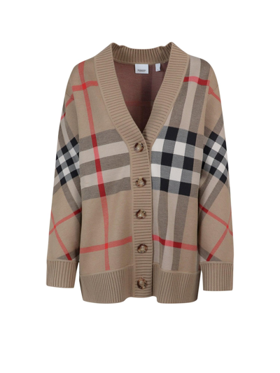 Burberry Vintage Check Drop Shoulder Cardigan In Beige