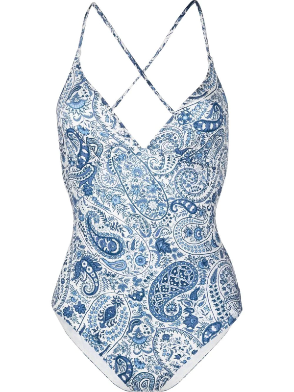 blue paisley swimsuit