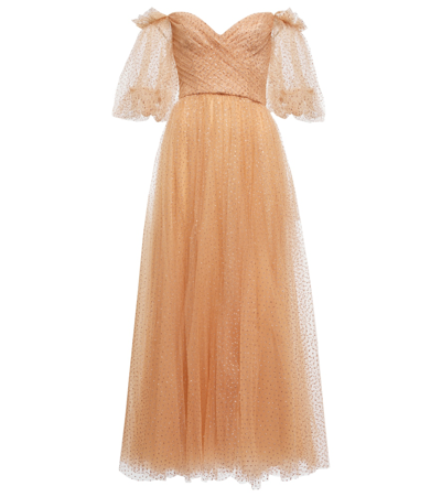Monique Lhuillier Women's Glitter Tulle Puff-sleeve Gown In Blush