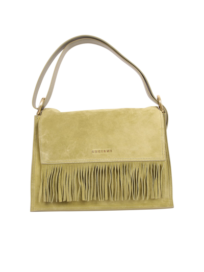 Orciani Pillow Naif Fringe Shoulder Bag In Green