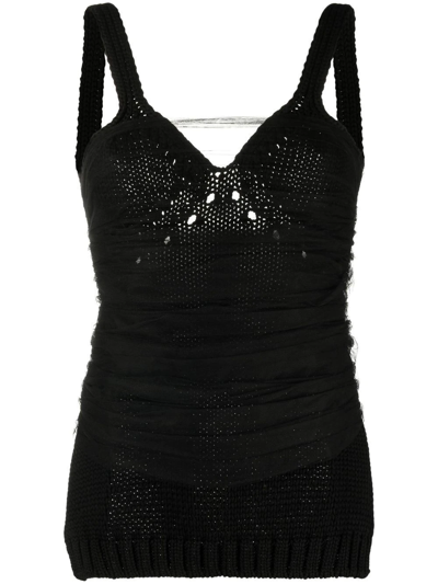 N°21 Tulle-embellished Tank Top In Black