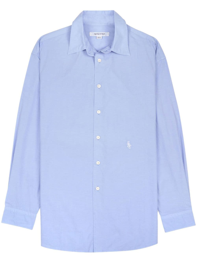 Sporty And Rich Charlie Brand-embroidered Organic-cotton Shirt In Light Blue