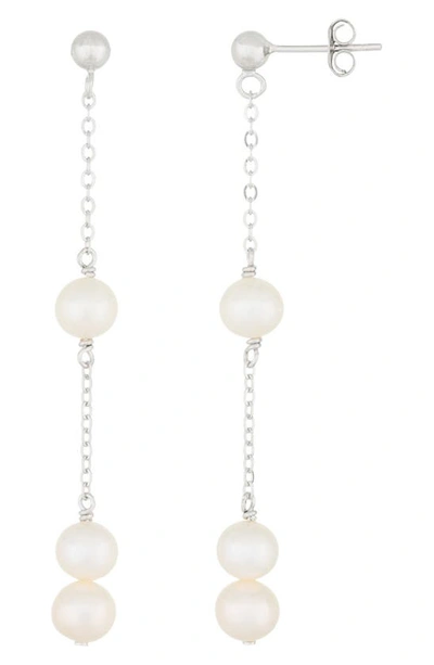 Splendid Pearls 6-6.5mm White Round Freshwater Pearl Chain Drop Earrings In Natural White