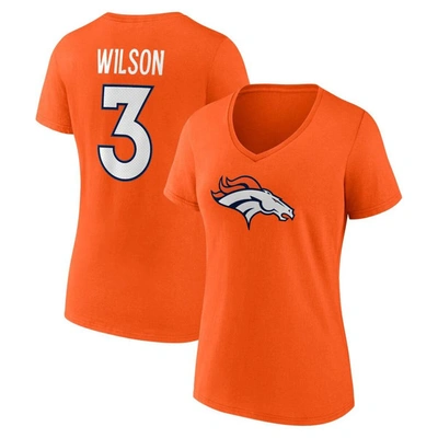 Fanatics Women's  Russell Wilson Orange Denver Broncos Player Icon Name And Number V-neck T-shirt