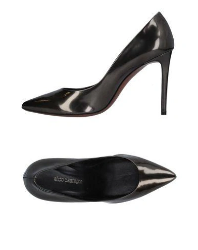 Aldo Castagna Black Patent Leather Giorgia Pumps In Steel Grey