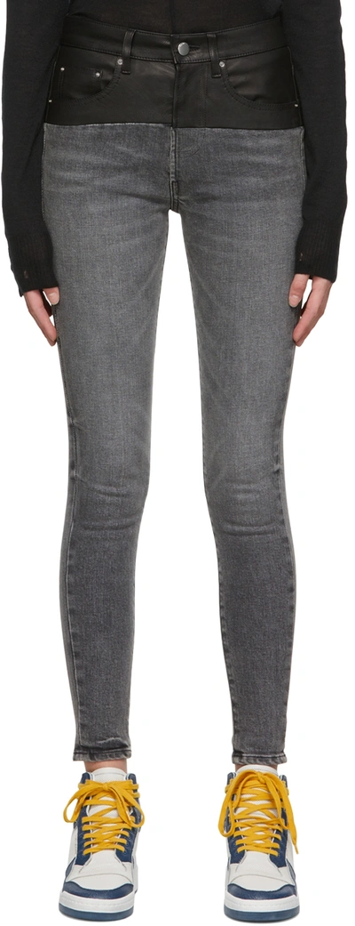 Amiri Contrast Skinny Denim And Leather Jeans In Black