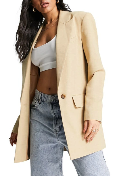 Asos Design New Perfect Long Line Shape Blazer In Stone-neutral