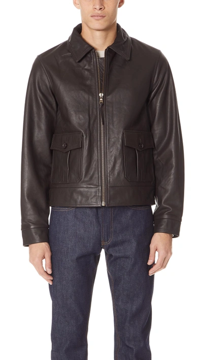Short Leather Drover Jacket In Black, Brown ModeSens