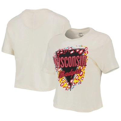 Pressbox Cream Wisconsin Badgers Taylor Animal Print Cropped T-shirt
