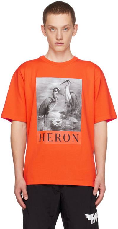 Heron Preston Heron Print Crew Neck T-shirt In Orange
