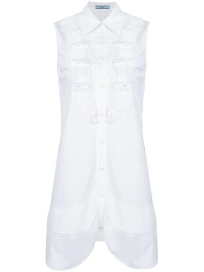 Prada Shirt Dress Plastron In White