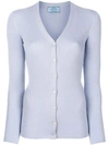 Prada Metallic Long-sleeve V-neck Cardigan Sweater In Light Blue