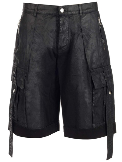 Balmain Oversized Coated Denim Shorts In Black
