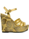 Prada Leather Platform Wedge Sandals In Gold