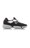 Prada Cloudbust Logo-embossed Rubber And Leather-trimmed Mesh Sneakers In Black