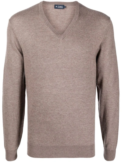 Hackett Ribbed-knit V-neck Sweater In Brown