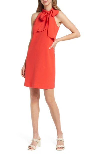 Vince Camuto Halter Tie Neck A-line Dress In Hot Coral